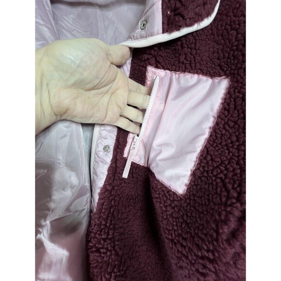 Fabletics Jacket Womens Small Burgundy Pink Sherpa Fleece Zip Pockets Warm - Picture 4 of 7